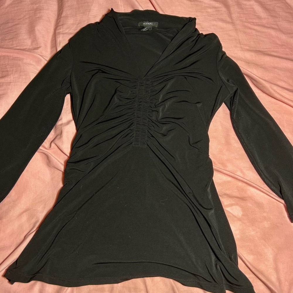 black long sleeve shirt with ruched detailing